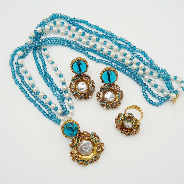 Doublets Mother Of Pearl Mini Pendant Mala Set - tlmjewels