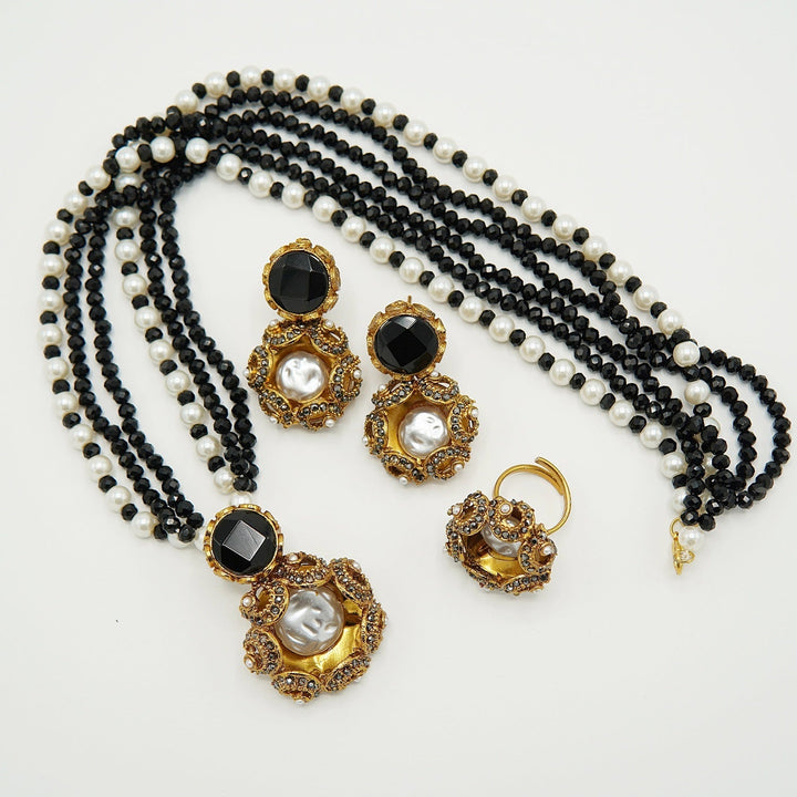 Doublets Mother Of Pearl Mini Pendant Mala Set - tlmjewels