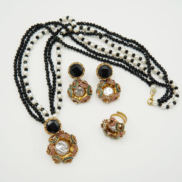 Doublets Mother Of Pearl Mini Pendant Mala Set - tlmjewels