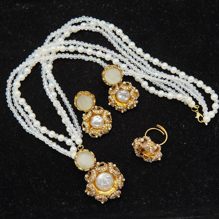 Doublets Mother Of Pearl Mini Pendant Mala Set - tlmjewels