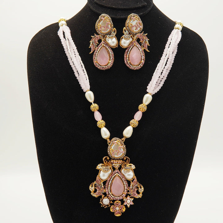 Doublets Stone Turkish Mother Of Pearl Pendant Mala Set - tlmjewels