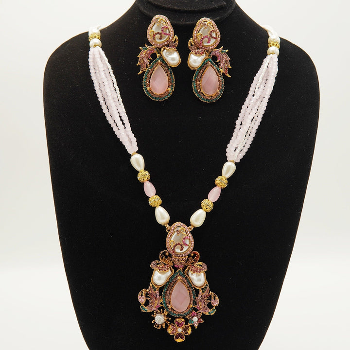 Doublets Stone Turkish Mother Of Pearl Pendant Mala Set - tlmjewels