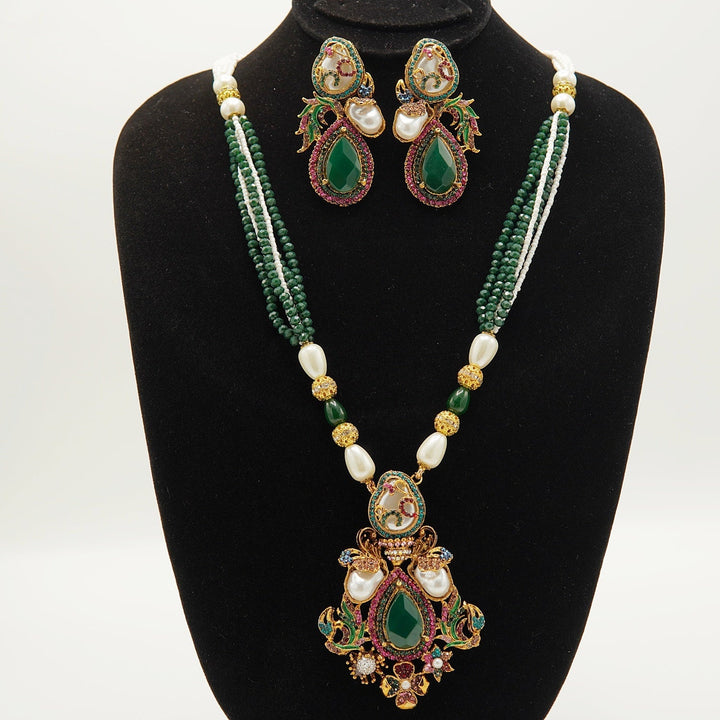 Doublets Stone Turkish Mother Of Pearl Pendant Mala Set - tlmjewels