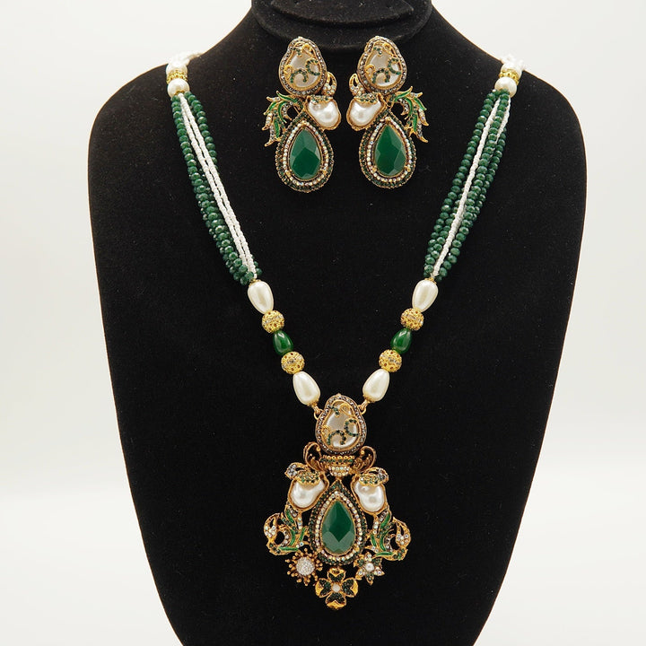 Doublets Stone Turkish Mother Of Pearl Pendant Mala Set - tlmjewels