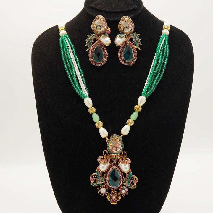 Doublets Stone Turkish Mother Of Pearl Pendant Mala Set - tlmjewels