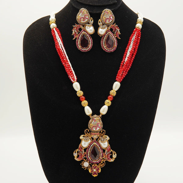 Doublets Stone Turkish Mother Of Pearl Pendant Mala Set - tlmjewels