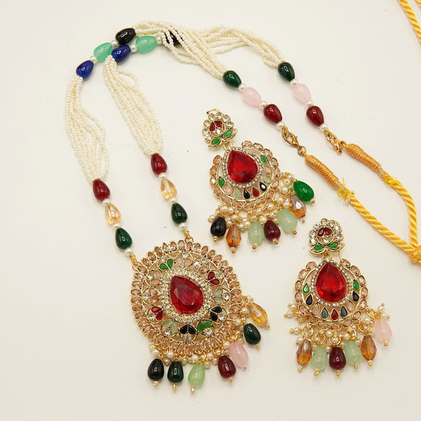 Egyptian Stone Full Polkis Pendant Mala Earring - tlmjewels
