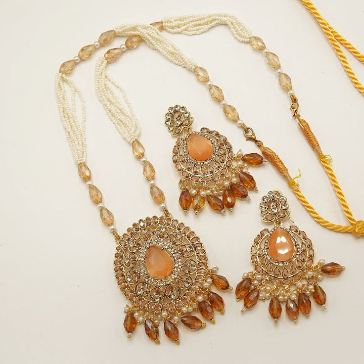 Egyptian Stone Full Polkis Pendant Mala Earring - tlmjewels