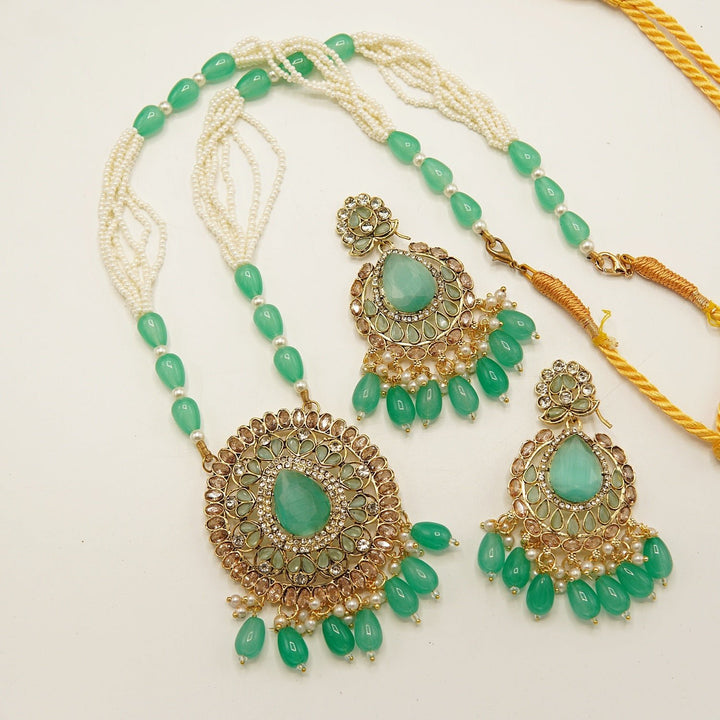 Egyptian Stone Full Polkis Pendant Mala Earring - tlmjewels
