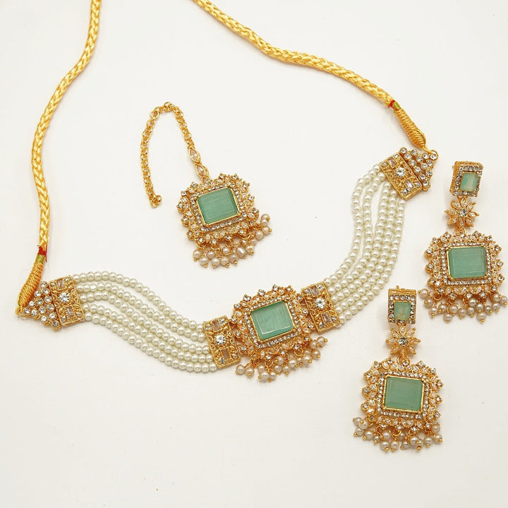 Egyptian Stones Side Zircones Party Wear Choker Set - tlmjewels