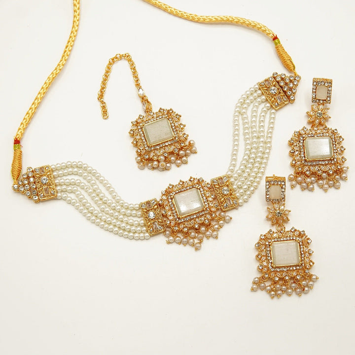 Egyptian Stones Side Zircones Party Wear Choker Set - tlmjewels