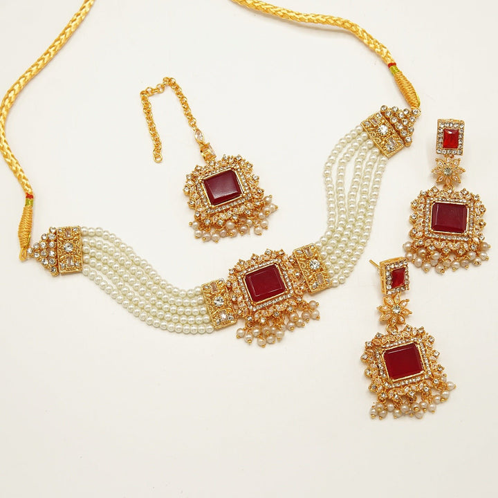 Egyptian Stones Side Zircones Party Wear Choker Set - tlmjewels