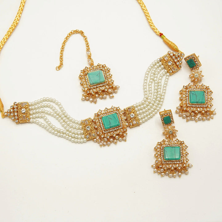 Egyptian Stones Side Zircones Party Wear Choker Set - tlmjewels