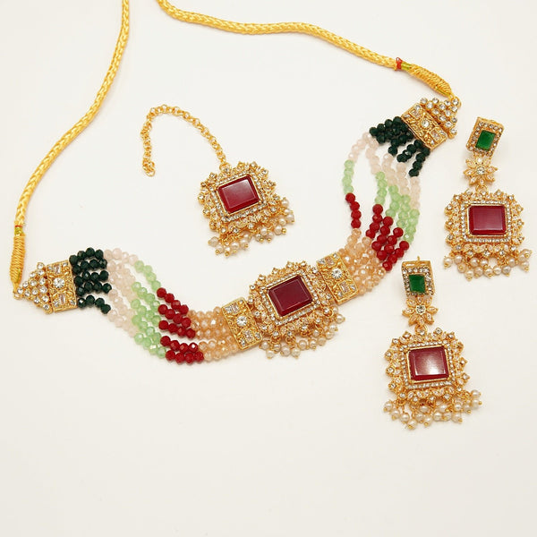 Egyptian Stones Side Zircones Party Wear Choker Set - tlmjewels