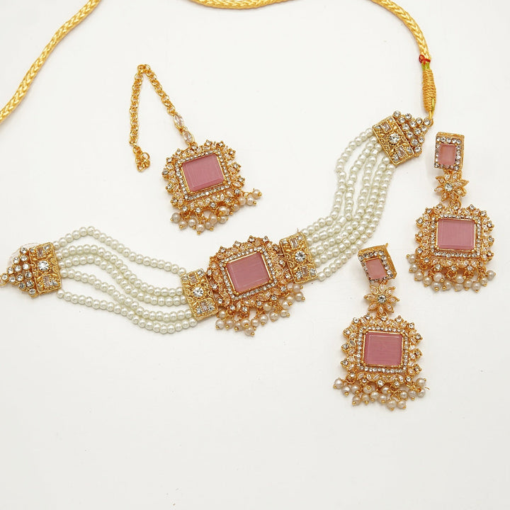 Egyptian Stones Side Zircones Party Wear Choker Set - tlmjewels