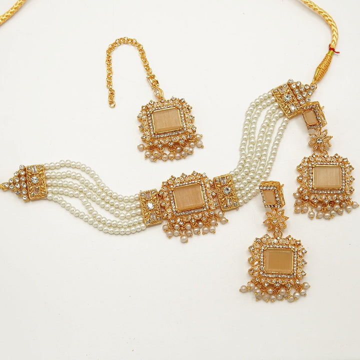 Egyptian Stones Side Zircones Party Wear Choker Set - tlmjewels