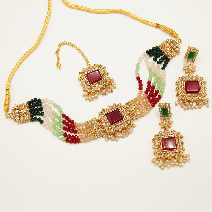 Egyptian Stones Side Zircones Party Wear Choker Set - tlmjewels