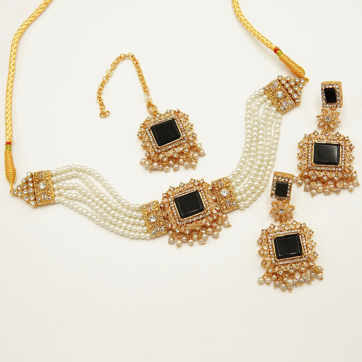 Egyptian Stones Side Zircones Party Wear Choker Set - tlmjewels