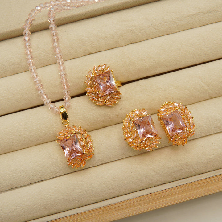 Full Stones Gem Half Moon Locket Set - tlmjewels