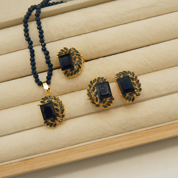 Full Stones Gem Half Moon Locket Set - tlmjewels