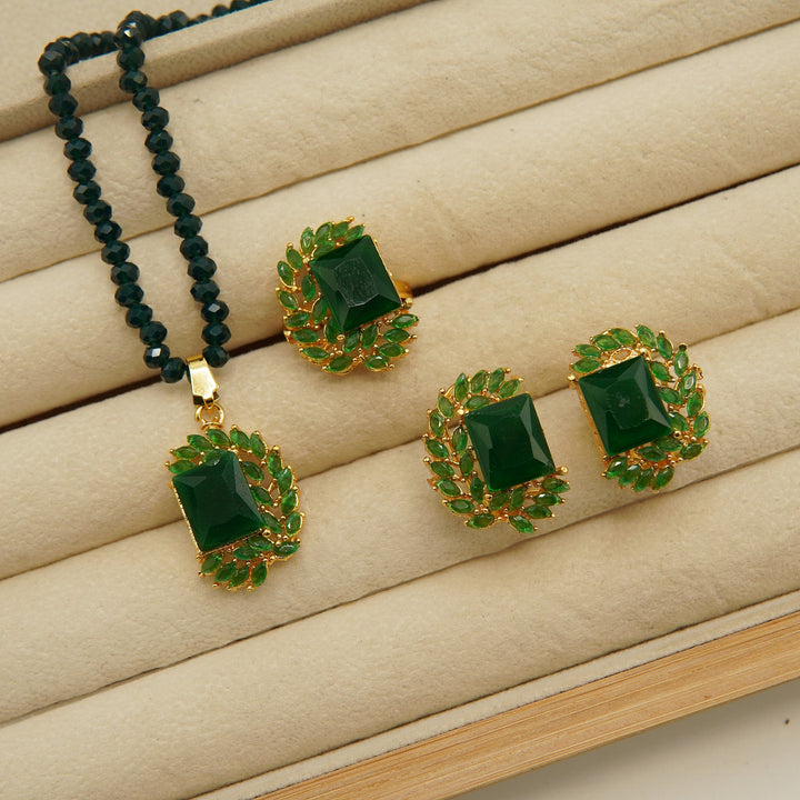 Full Stones Gem Half Moon Locket Set - tlmjewels