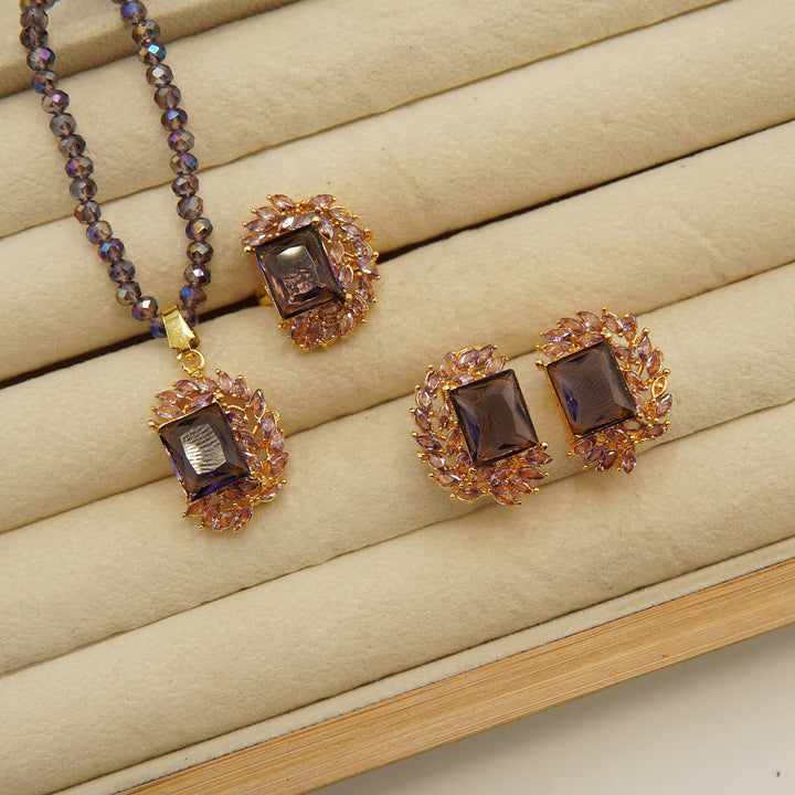 Full Stones Gem Half Moon Locket Set - tlmjewels