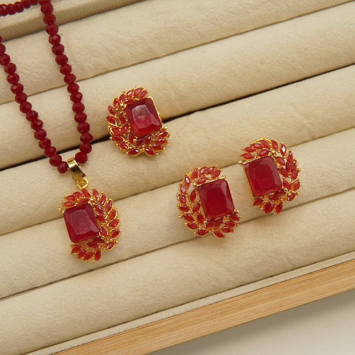 Full Stones Gem Half Moon Locket Set - tlmjewels