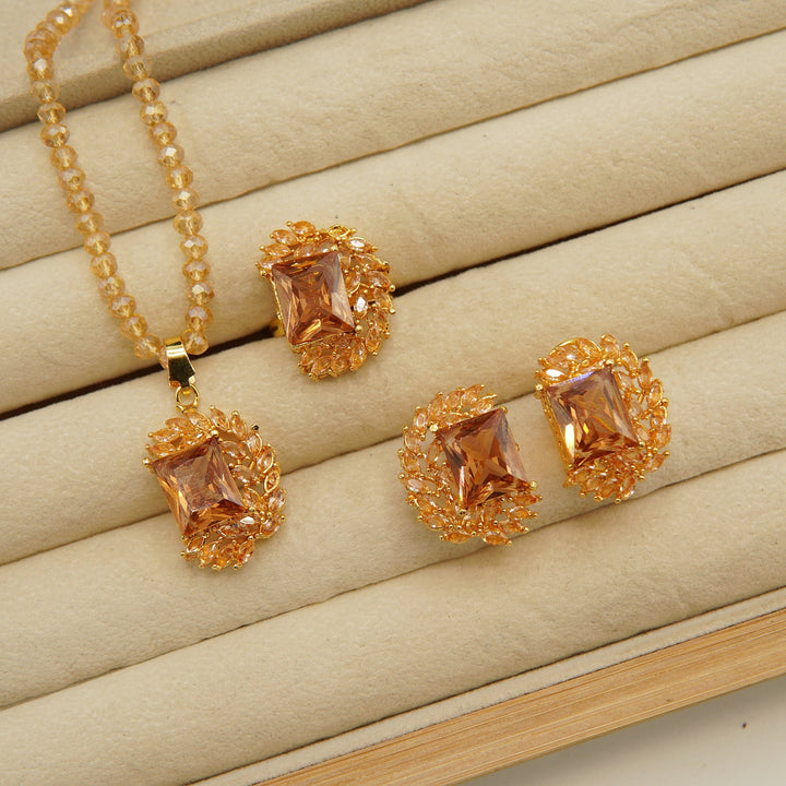 Full Stones Gem Half Moon Locket Set - tlmjewels