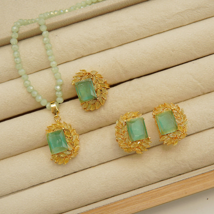 Full Stones Gem Half Moon Locket Set - tlmjewels