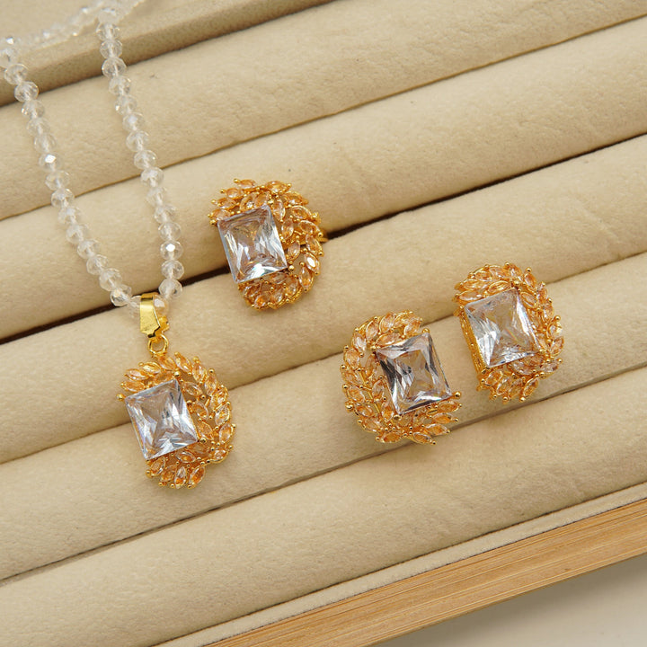 Full Stones Gem Half Moon Locket Set - tlmjewels