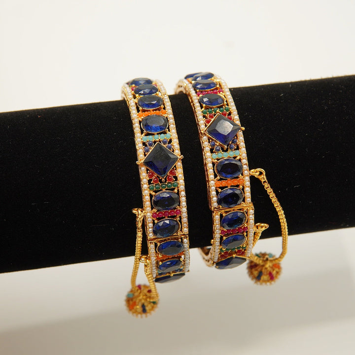 Full Stones Nauratan And Solid Bangles Pair - tlmjewels