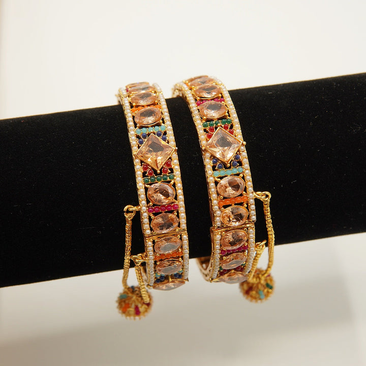 Full Stones Nauratan And Solid Bangles Pair - tlmjewels