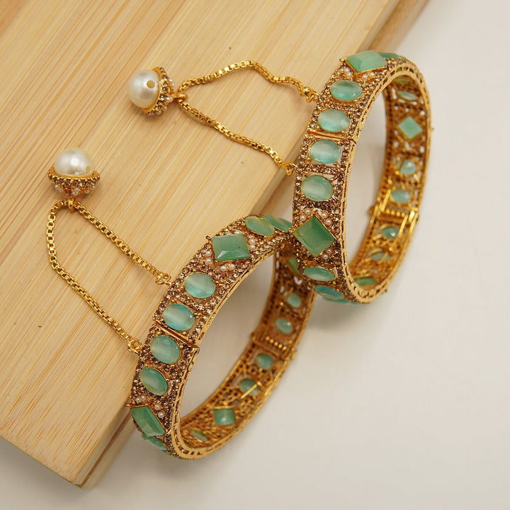 Full Stones Nauratan And Solid Bangles Pair - tlmjewels