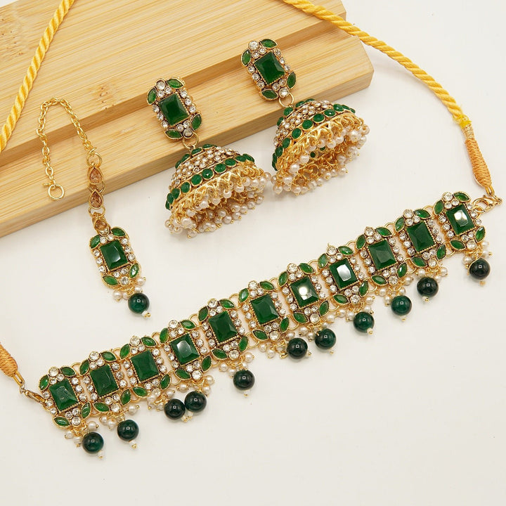 Gem Stone Flexible Choker Jhumka Set - tlmjewels