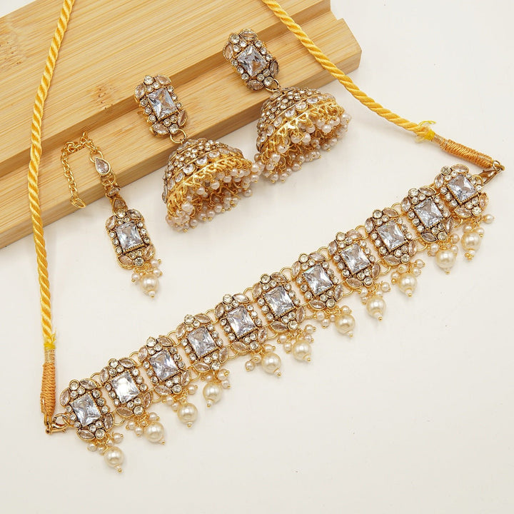 Gem Stone Flexible Choker Jhumka Set - tlmjewels