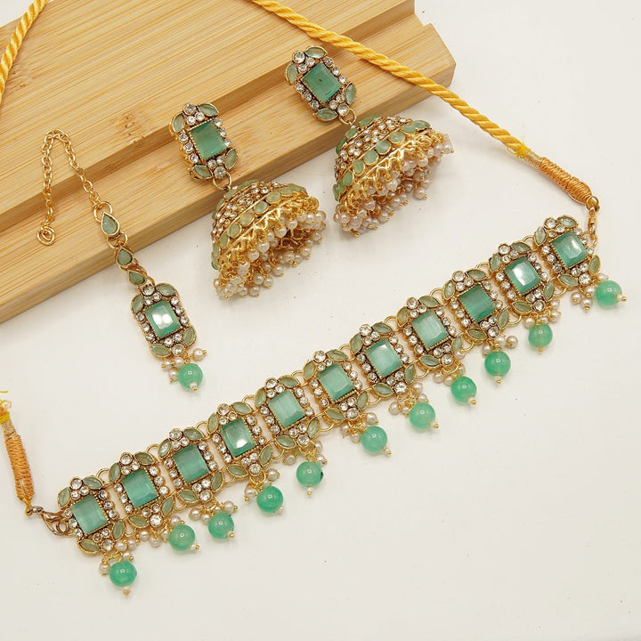 Gem Stone Flexible Choker Jhumka Set - tlmjewels