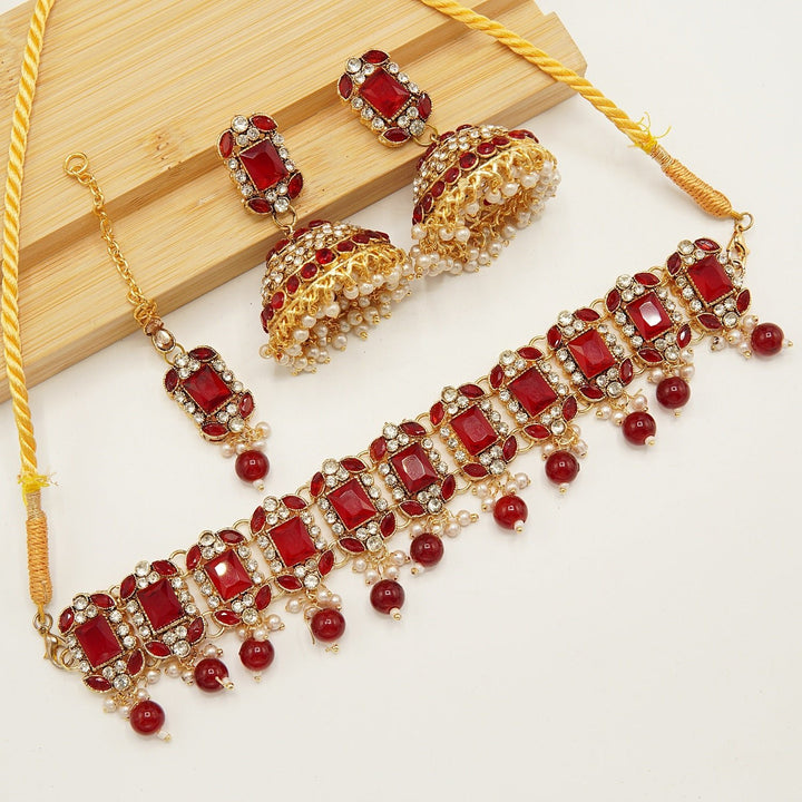 Gem Stone Flexible Choker Jhumka Set - tlmjewels