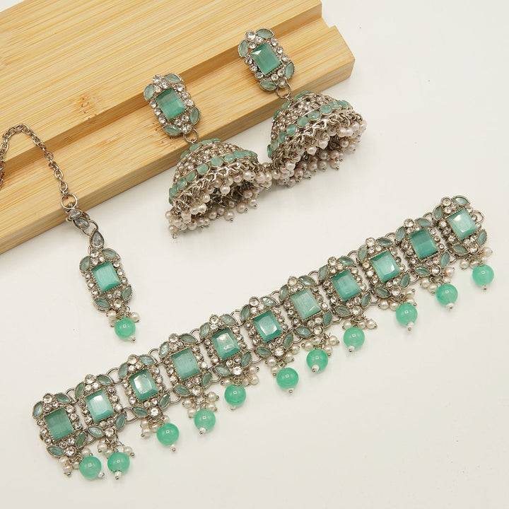 Gem Stone Flexible Choker Jhumka Set - tlmjewels