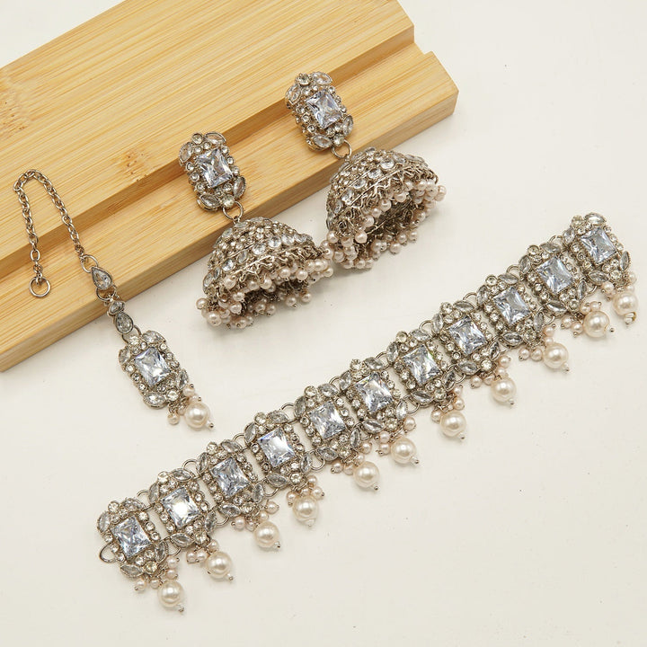 Gem Stone Flexible Choker Jhumka Set - tlmjewels