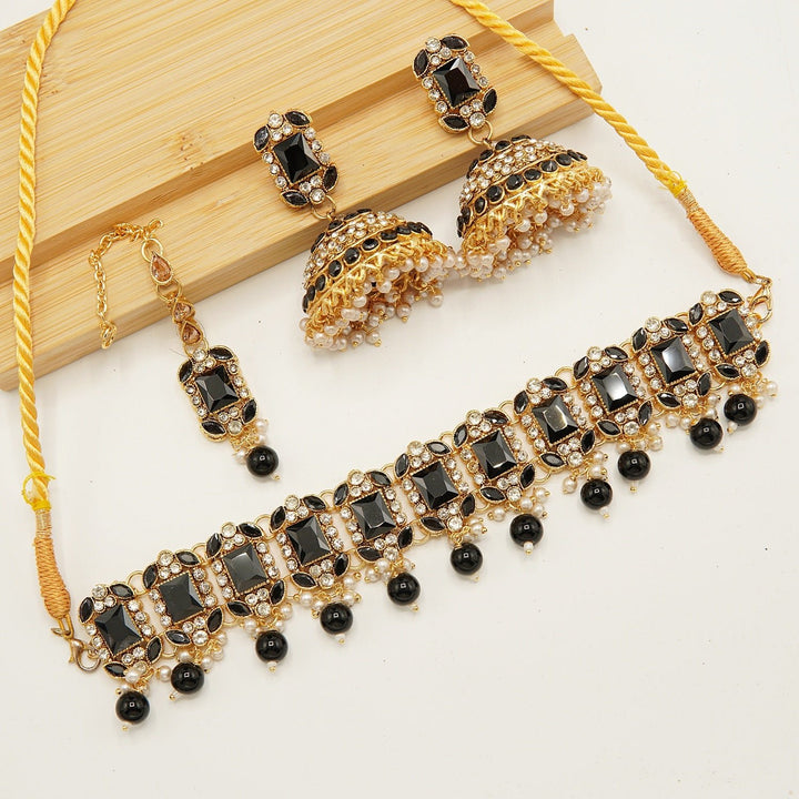 Gem Stone Flexible Choker Jhumka Set - tlmjewels