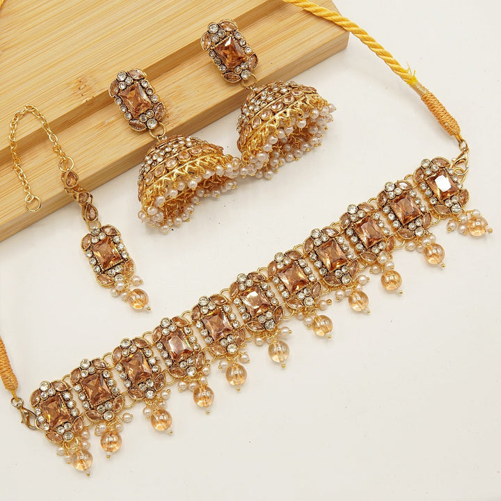 Gem Stone Flexible Choker Jhumka Set - tlmjewels