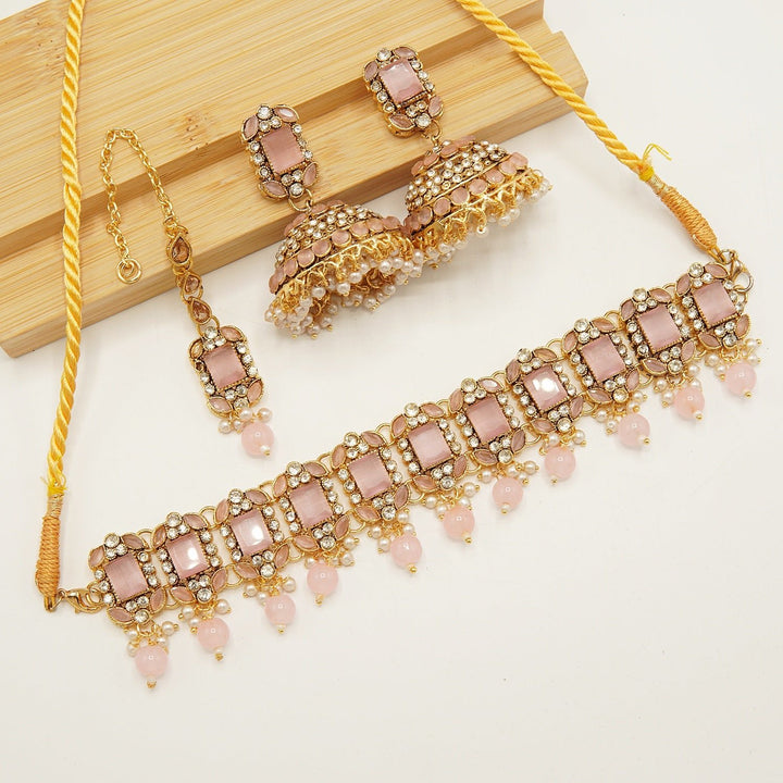 Gem Stone Flexible Choker Jhumka Set - tlmjewels