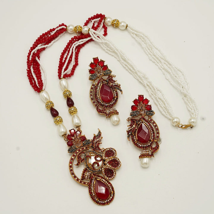 Gem Stone Mother Of Pearl Pendant With Long Earrings - tlmjewels