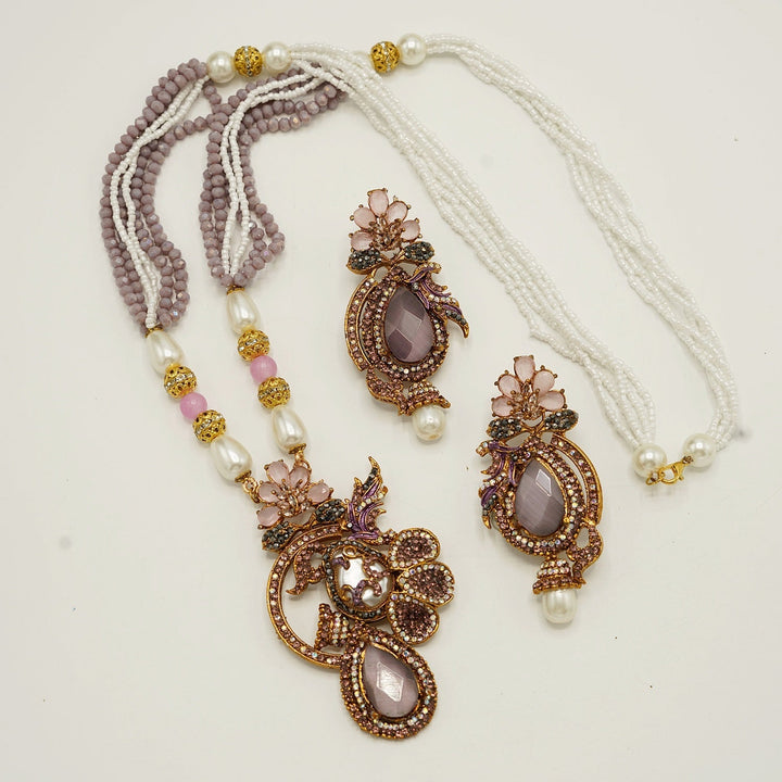 Gem Stone Mother Of Pearl Pendant With Long Earrings - tlmjewels