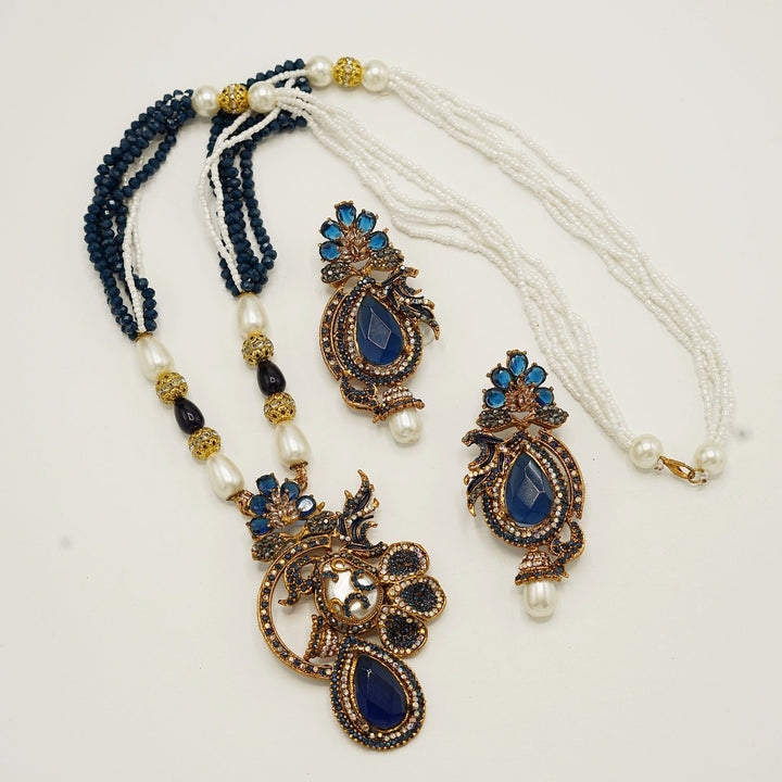 Gem Stone Mother Of Pearl Pendant With Long Earrings - tlmjewels