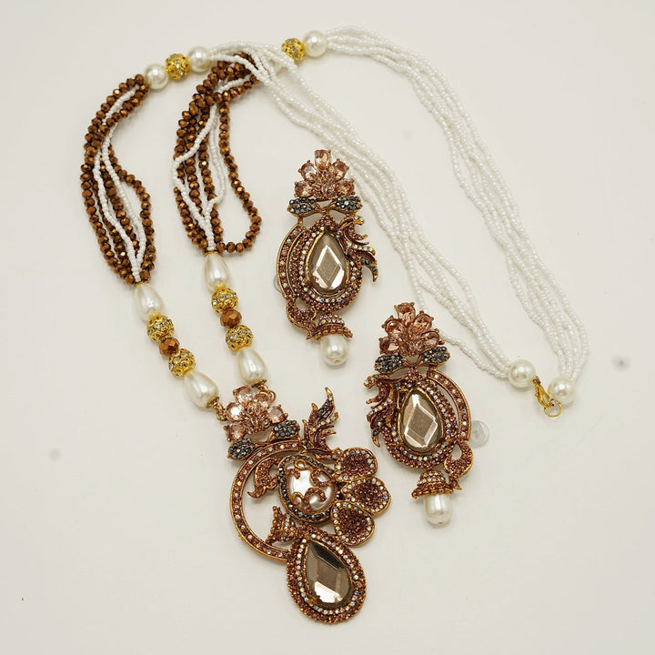 Gem Stone Mother Of Pearl Pendant With Long Earrings - tlmjewels