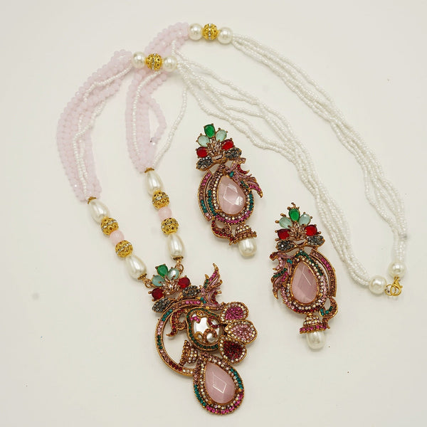 Gem Stone Mother Of Pearl Pendant With Long Earrings - tlmjewels