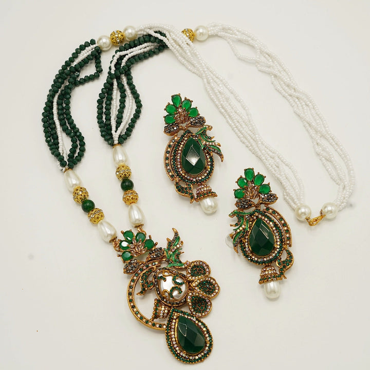 Gem Stone Mother Of Pearl Pendant With Long Earrings - tlmjewels