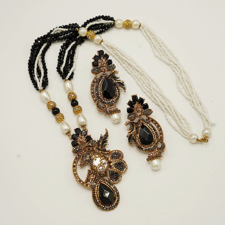 Gem Stone Mother Of Pearl Pendant With Long Earrings - tlmjewels