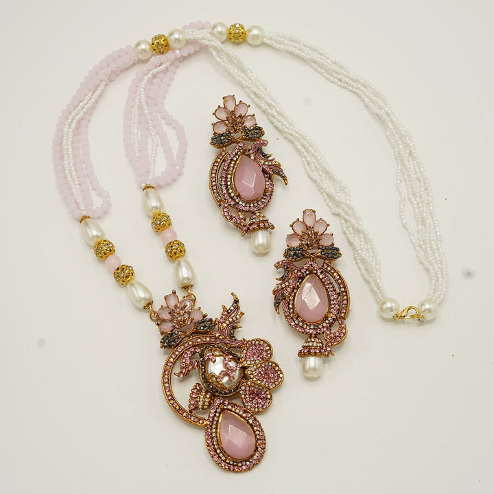 Gem Stone Mother Of Pearl Pendant With Long Earrings - tlmjewels